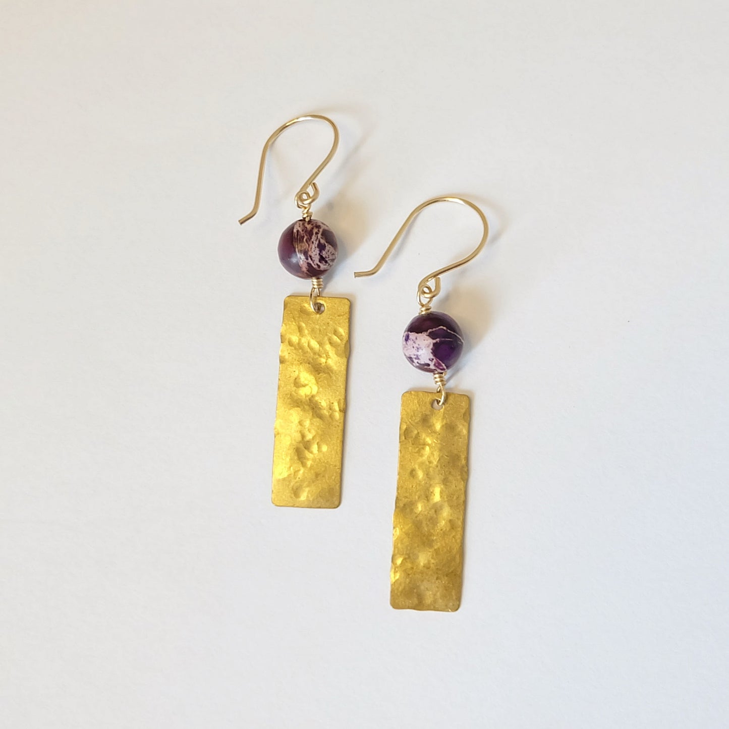 purple jasper hammered brass earrings