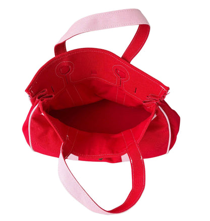 Red and pink Boatkin tote bag interior showing open canvas compartment