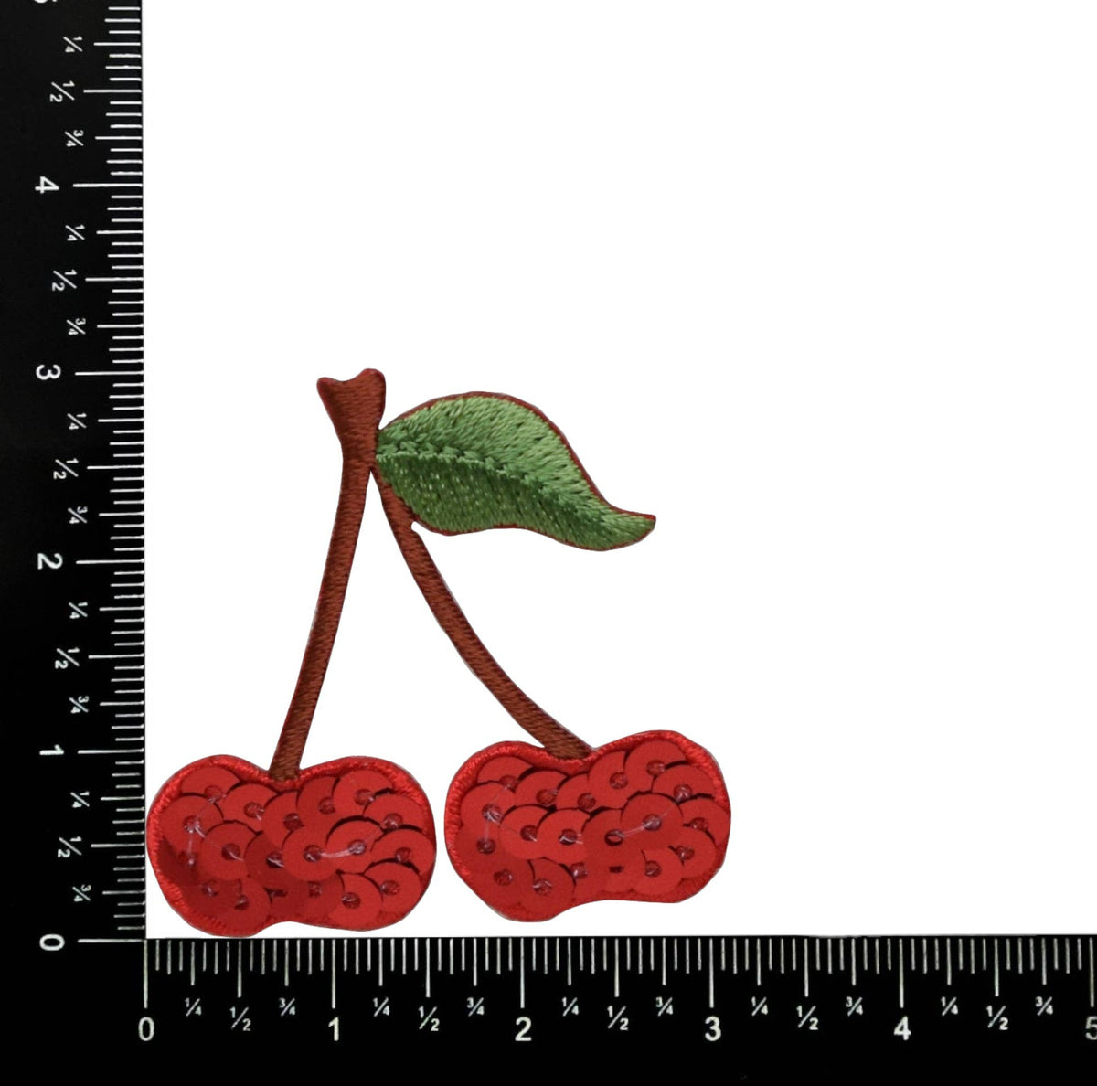 Red sequin cherries iron-on patch, view 2