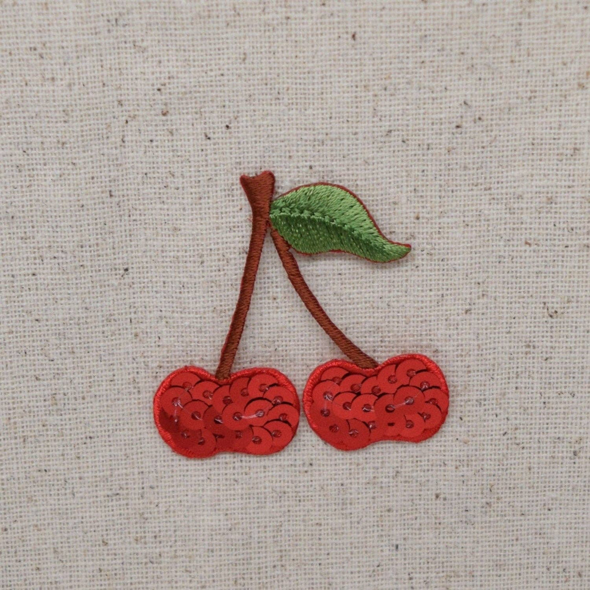 Red sequin cherries iron-on patch, view 3