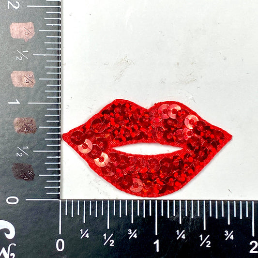 Sparkly red sequin lips patch, 1.75 x 1.12 inches