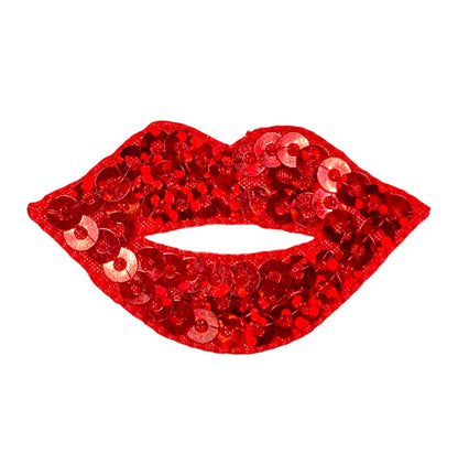 Red sequin lips iron-on patch