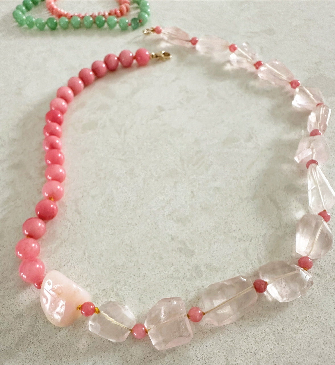 Rose Quartz Necklace with Pink Gemstones