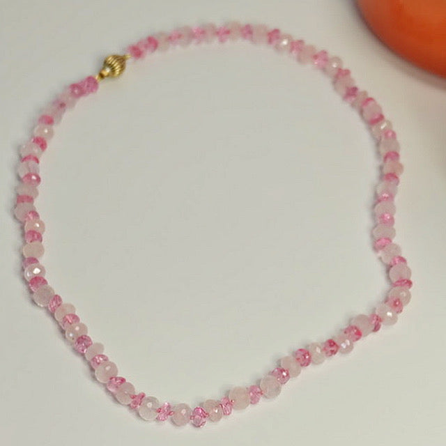 rose quartz pink topaz knotted necklace