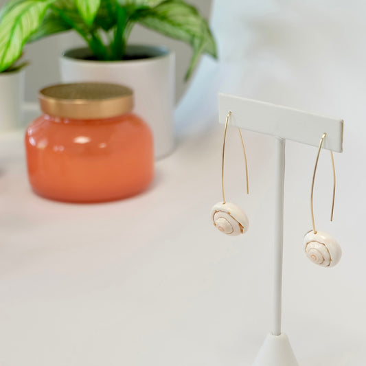 Pair of handmade sea shell threader earrings in 14K gold-filled