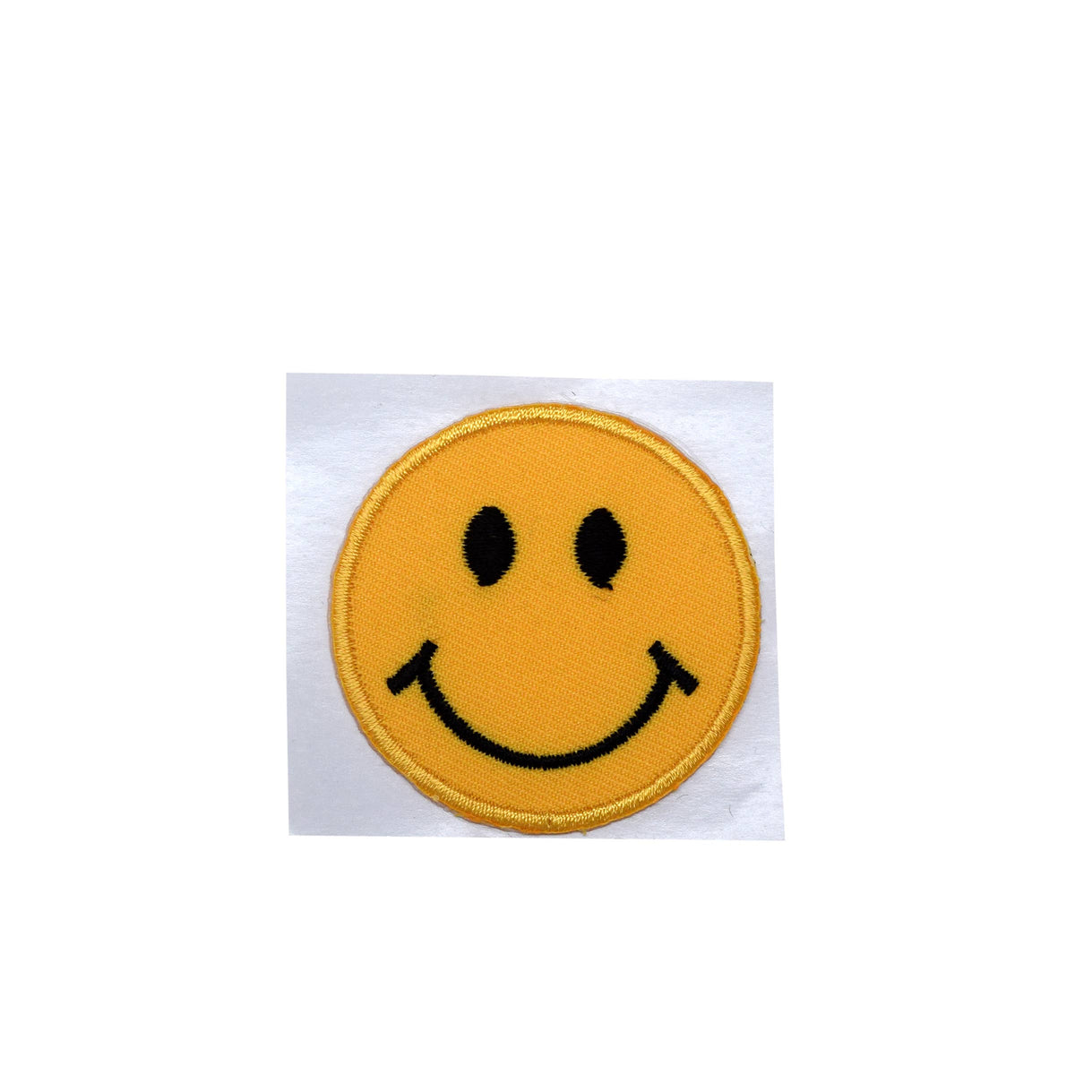 Small smiley face embroidered iron-on patch, view 2