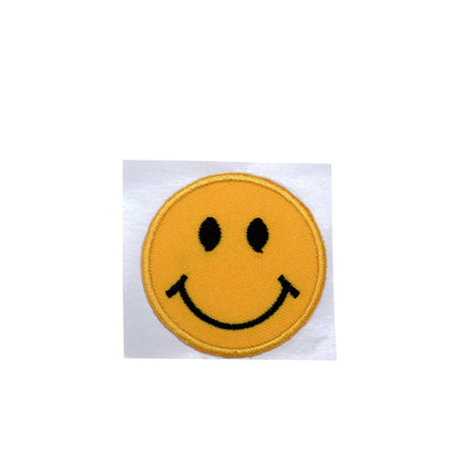 Small smiley face embroidered iron-on patch, view 2