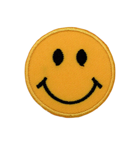 Small smiley face embroidered iron-on patch