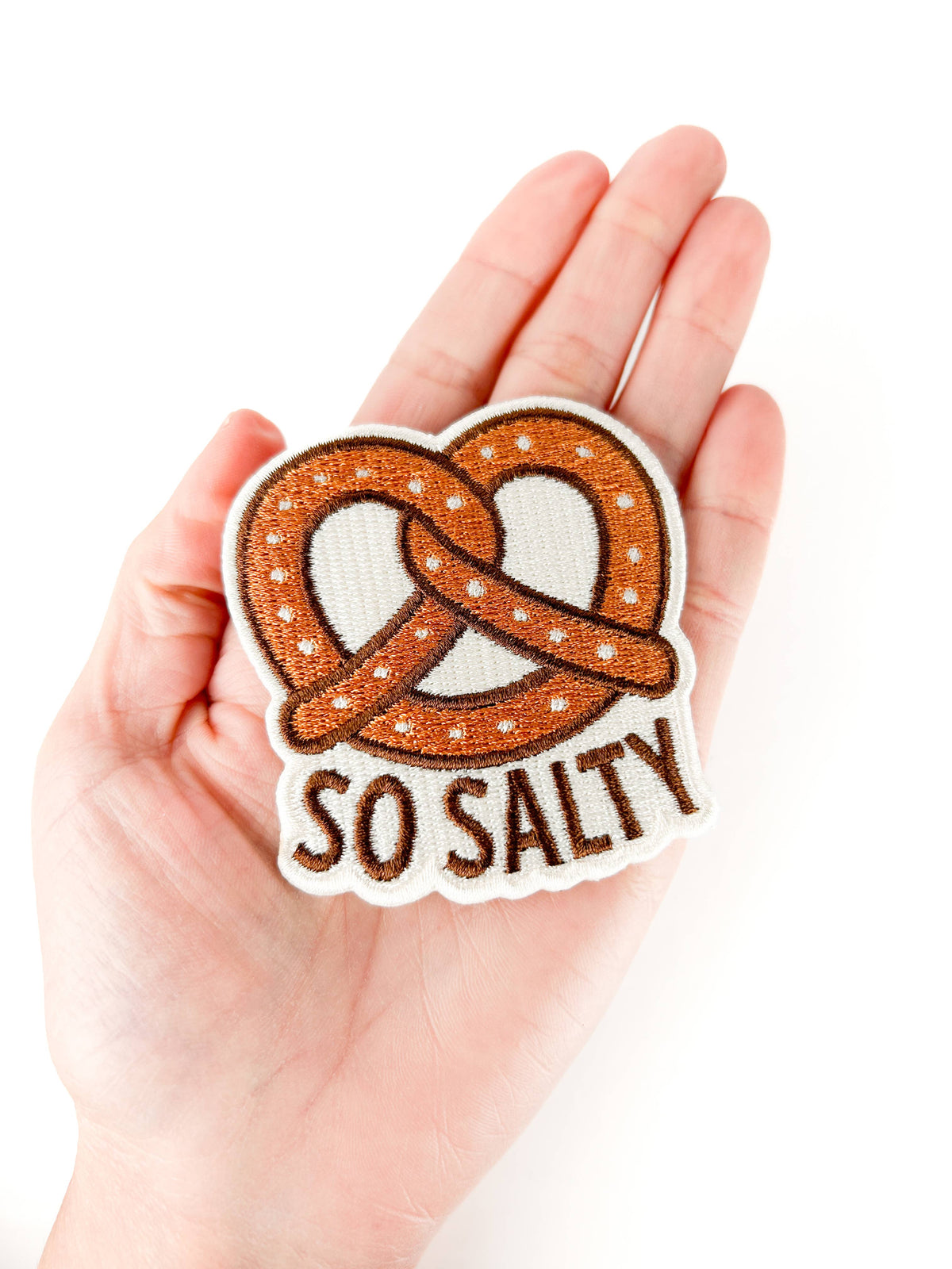 So Salty pretzel embroidered iron-on patch, view 2
