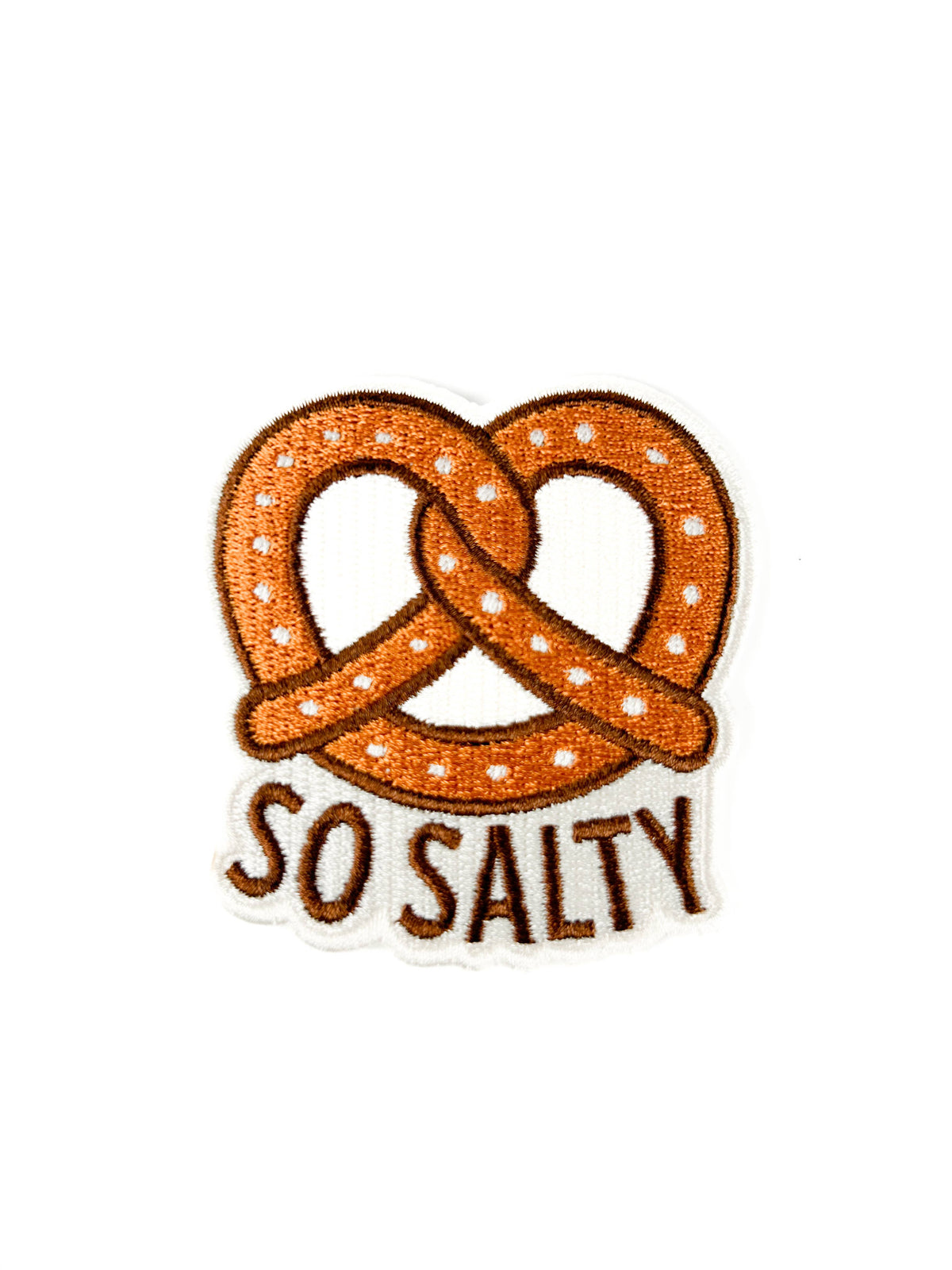 So Salty pretzel embroidered iron-on patch, view 3