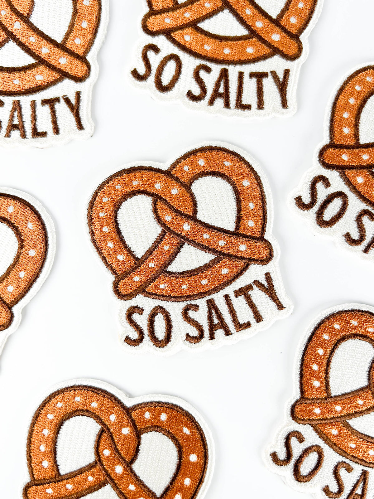 So Salty pretzel embroidered iron-on patch, view 4