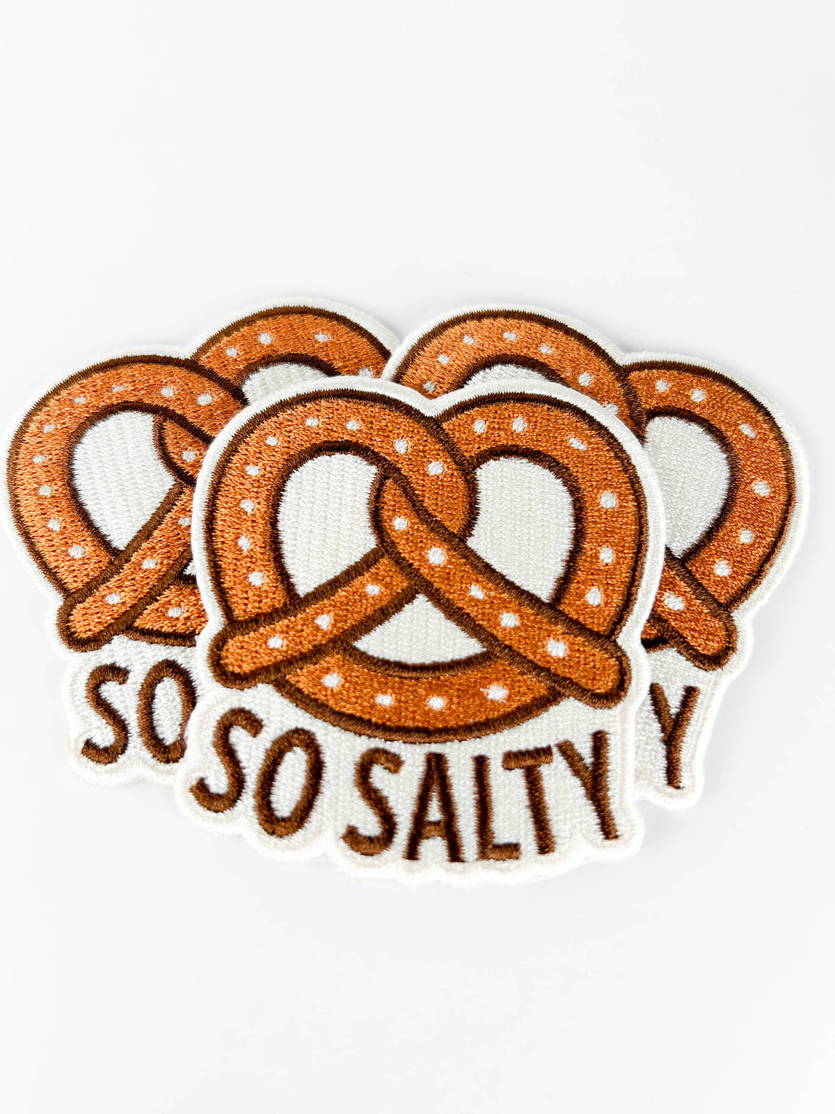 So Salty pretzel embroidered iron-on patch, view 6