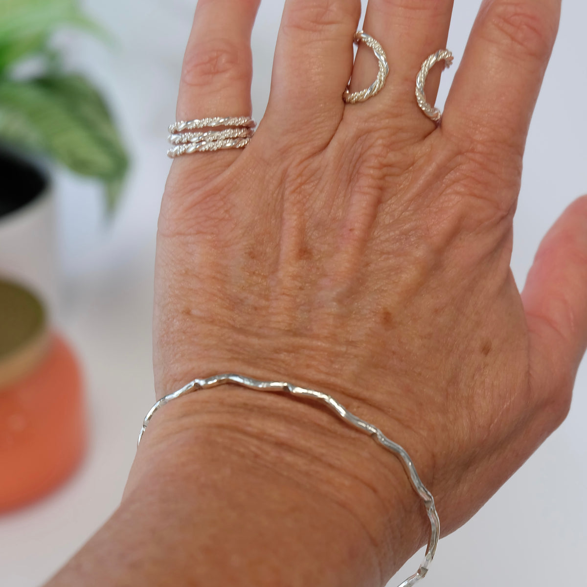 Sterling silver twisted ring, view 3