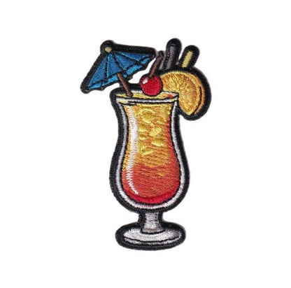 Tequila sunrise embroidered iron-on patch with umbrella and cherry