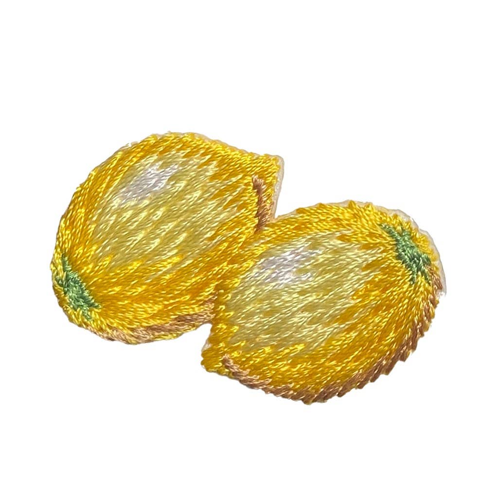 Two yellow lemons embroidered iron-on patch