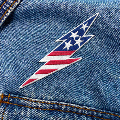 USA Lightning Bolt red white and blue embroidered iron on patch