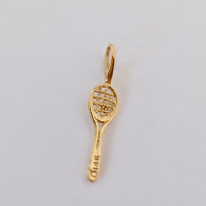 Vintage solid gold tennis racket charm, 0.77 inches long