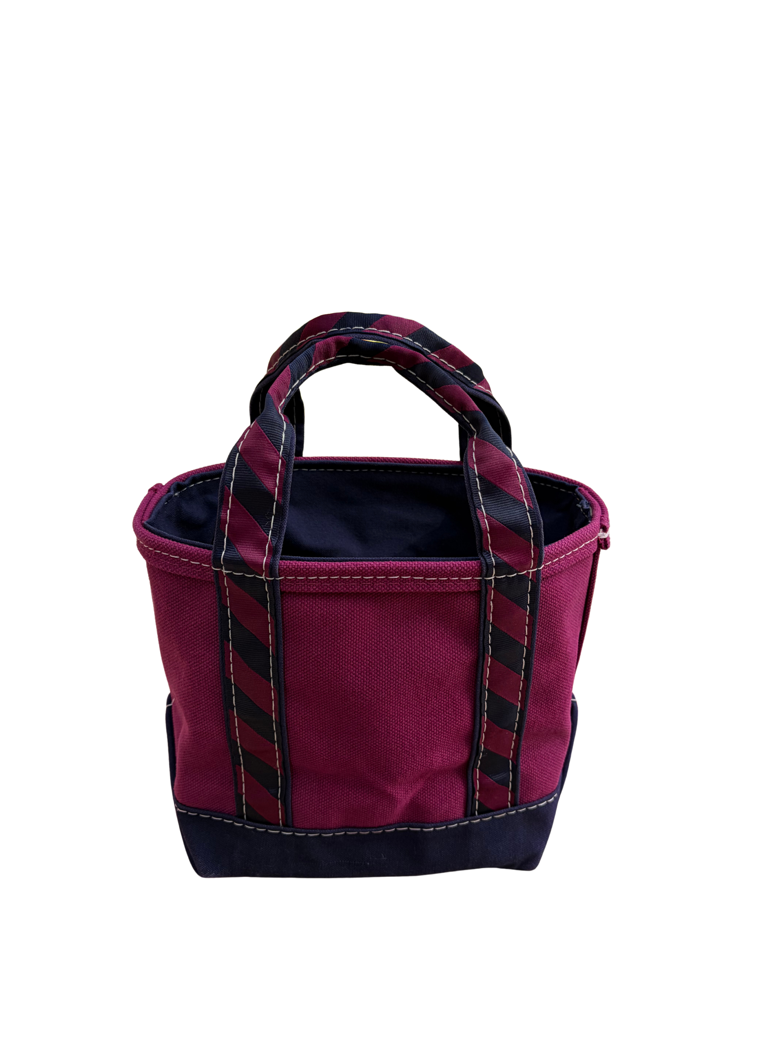 Vintage L.L. Bean mini tote in burgundy and navy regimental stripe
