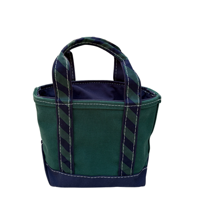 intage L.L. Bean Boat and Tote in navy and forest green regimental stripe, front view