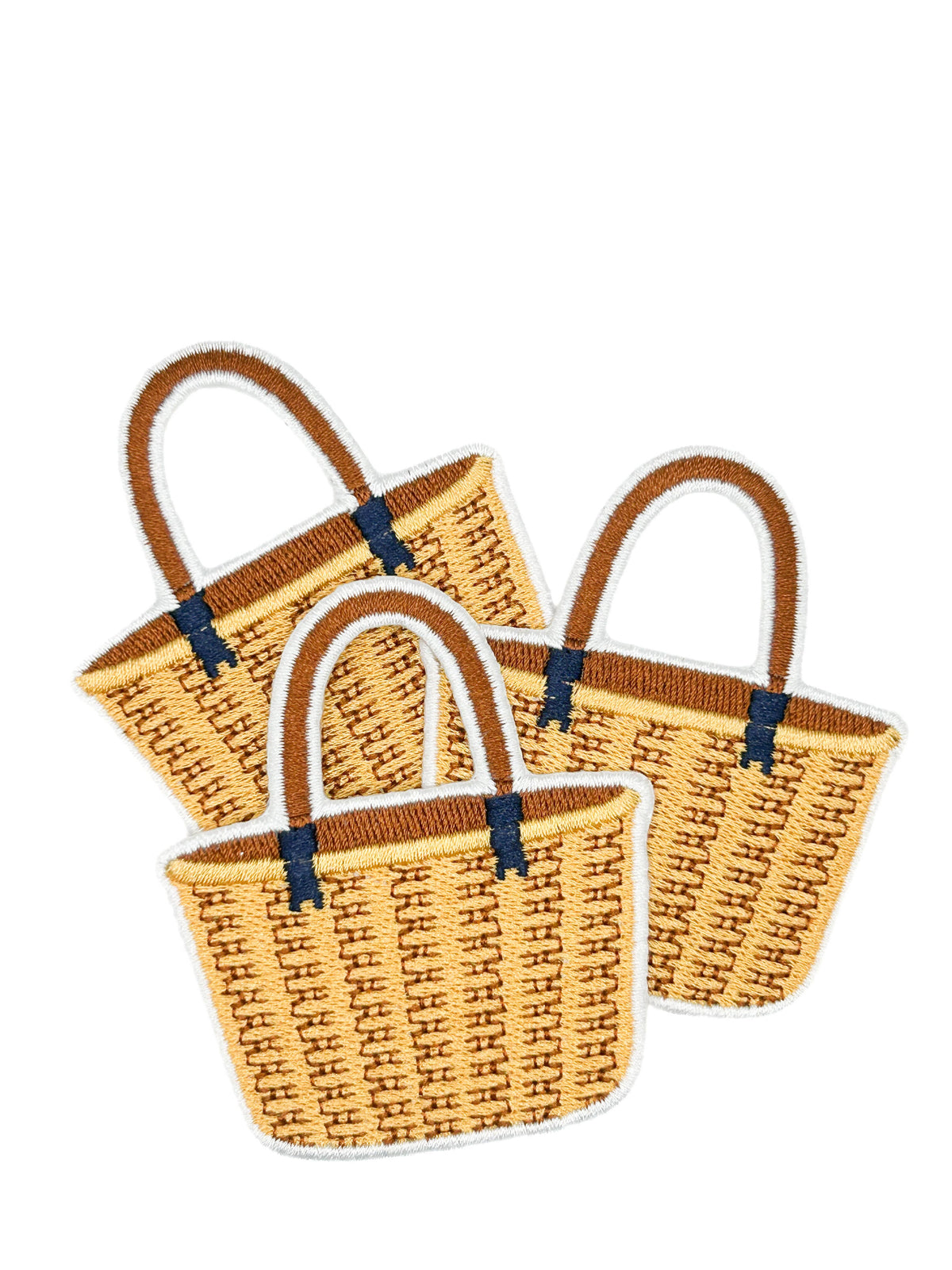 Woven basket iron-on patches for market totes and picnic bags