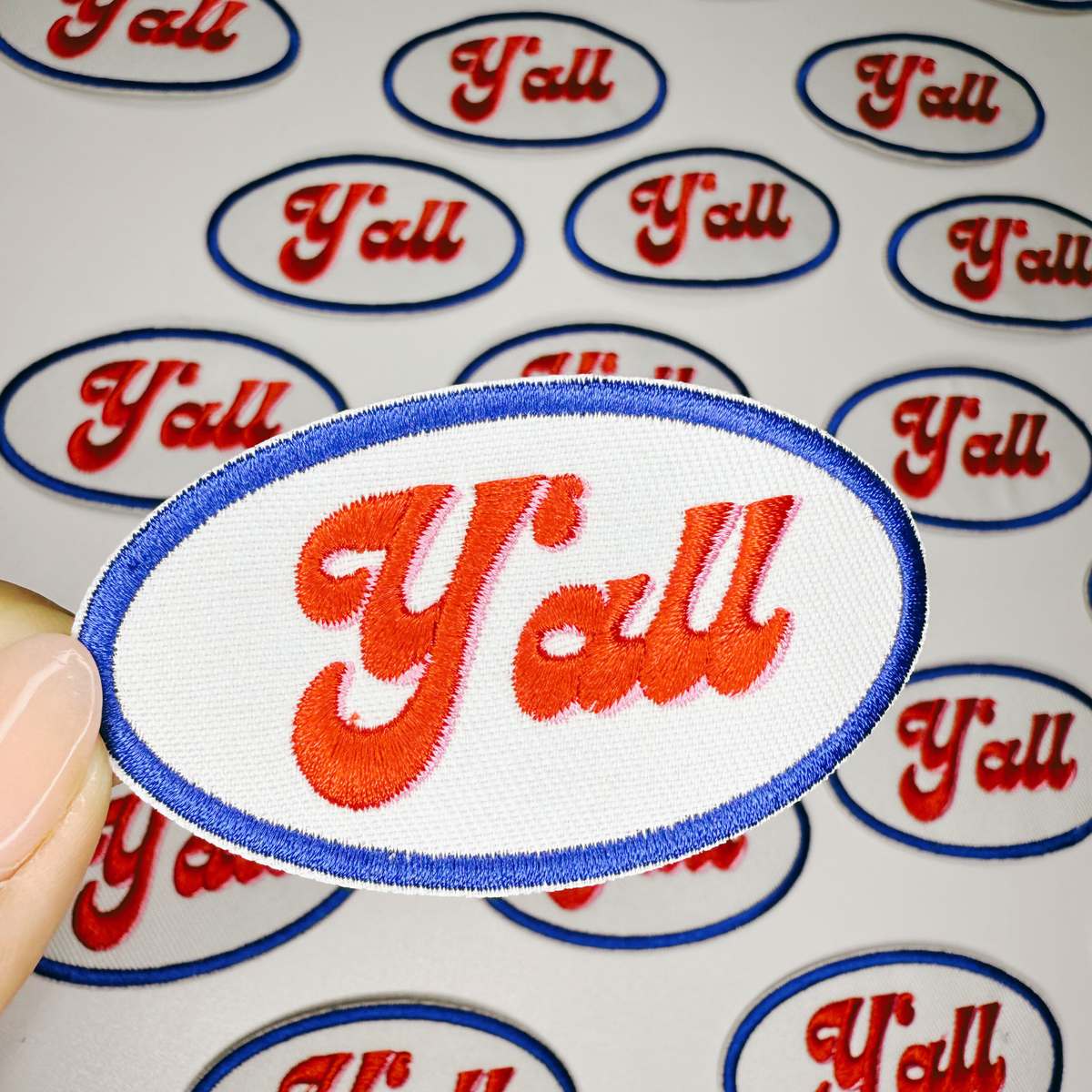 Y'all embroidered iron-on patch