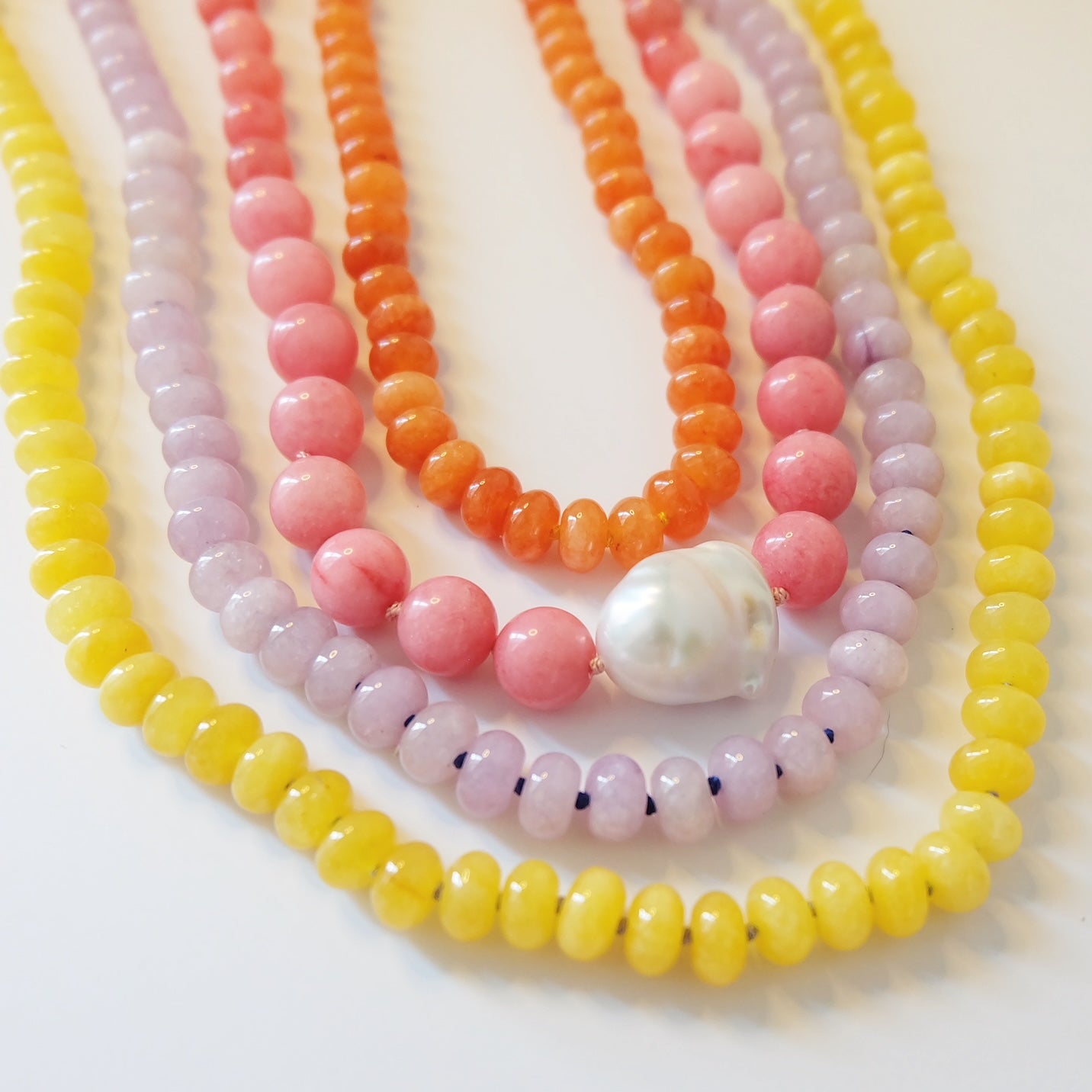 Hand-knotted yellow lemon jade beaded candy necklace on golden silk with 14K gold-filled lobster clasp - Coral Strands