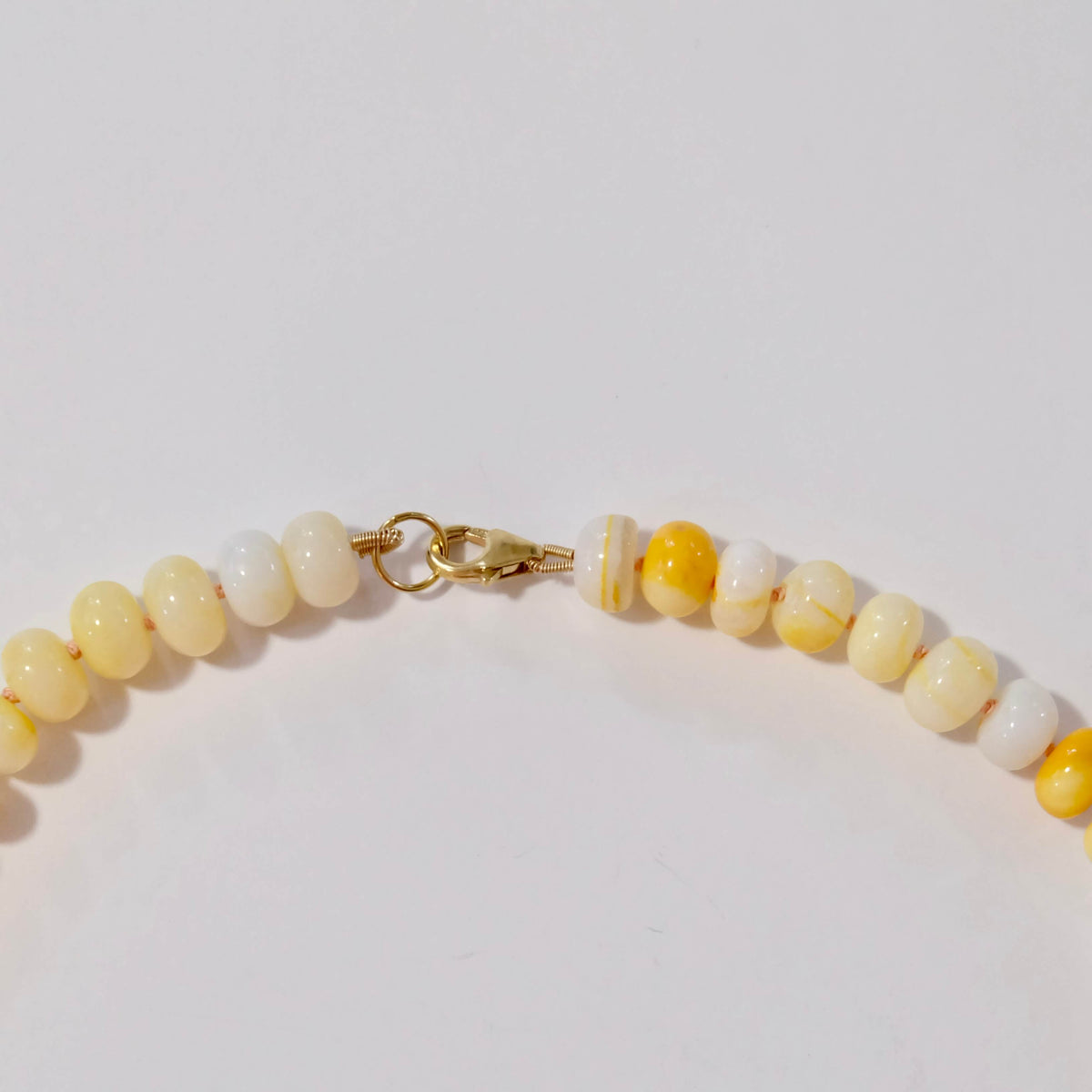 Yellow and white opal bead necklace beads with hand-knotted silk