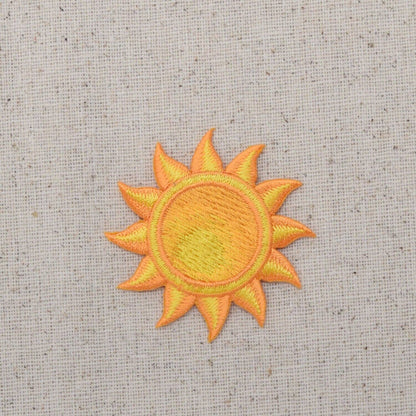 Yellow sun embroidered iron-on patch, view 2