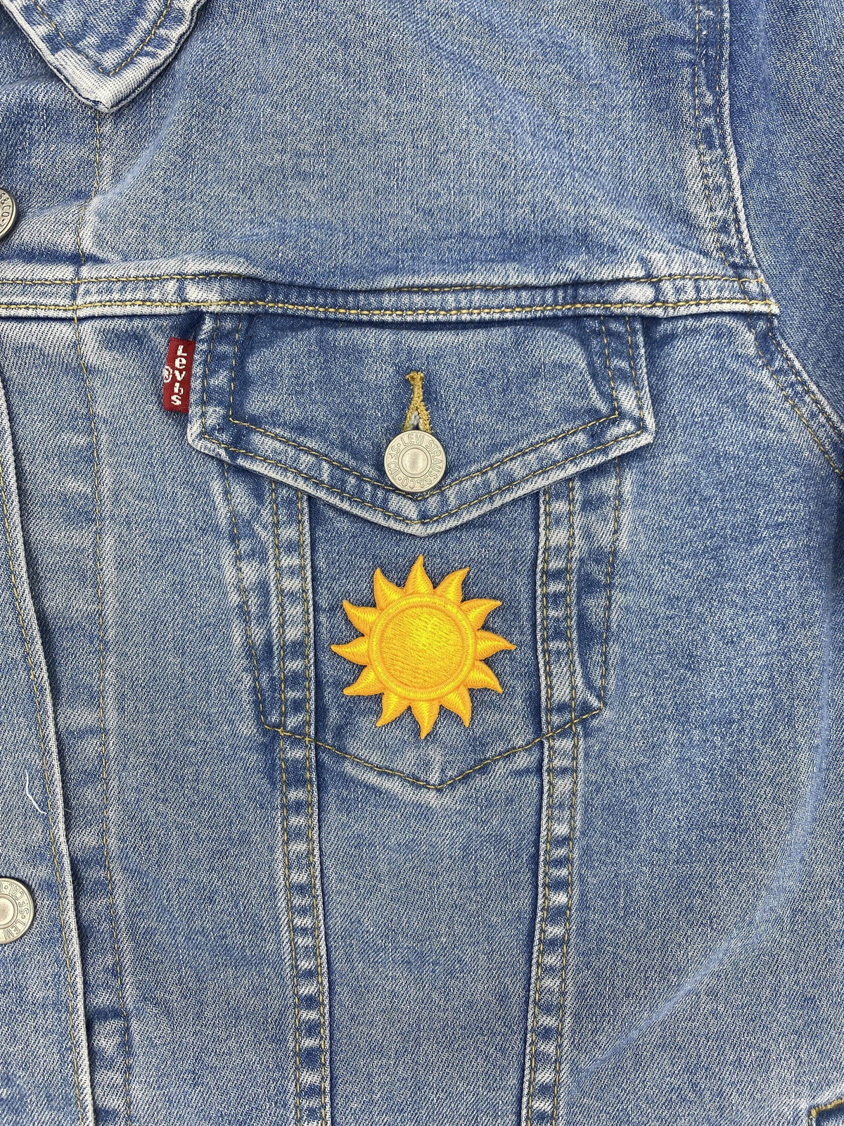 Yellow sun embroidered iron-on patch, view 4