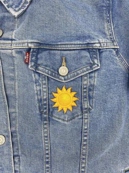 Yellow sun embroidered iron-on patch, view 4